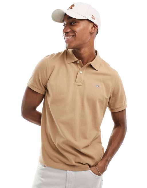 GANT - Polo regular fit in piqué color cuoio kaki con logo