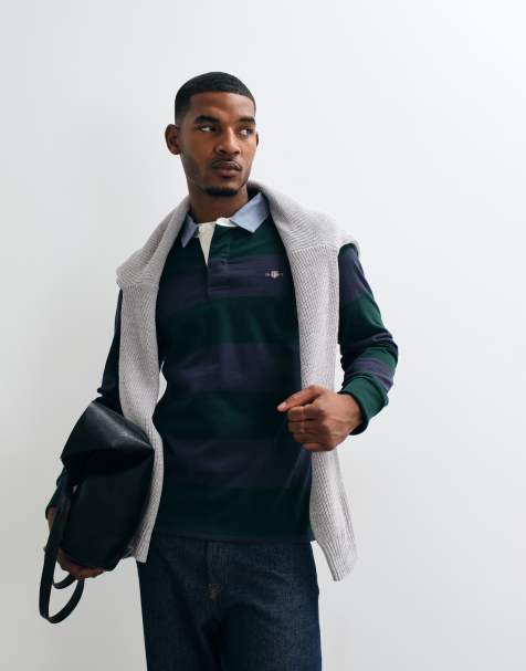 GANT polo rugby pesante a righe in verde tartan - view 1
