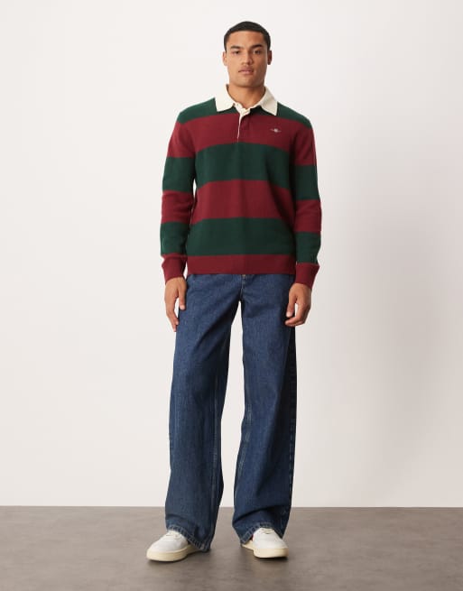 GANT - Polo stile rugby in maglina di lana d'agnello verde a righe, 2 di 5