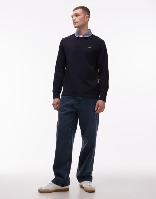 GANT - Polo style rugby habillé en chambray épais avec col - Bleu marine, 2 de 5