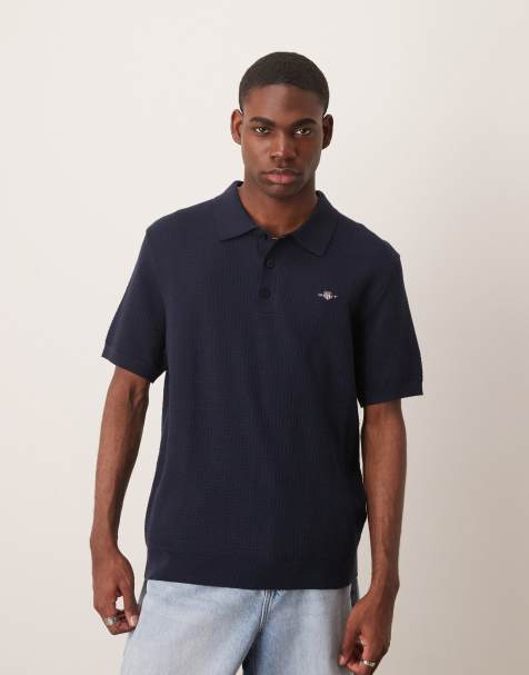 GANT - Polo van katoen met textuur en korte mouwen in marineblauw - view 1