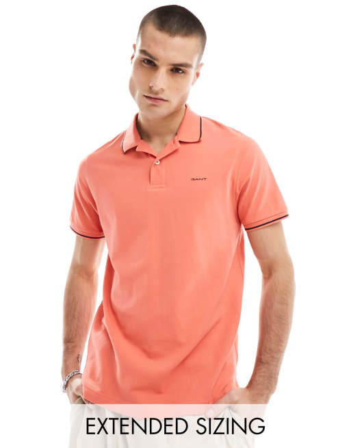 GANT – Poloshirt aus Piqué in Rosa mit Logo und Streifen an Ärmelabschluss und Kragen