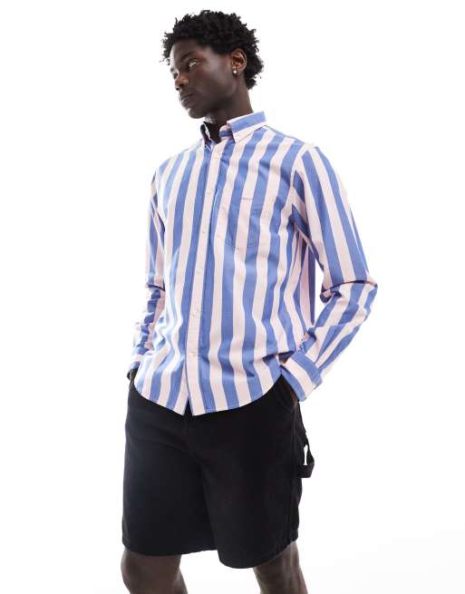 GANT - Poplin overhemd met logo en parasolstrepen in roze/blauw, 4 van 4