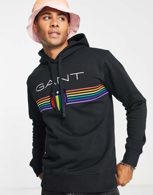 Gant – Pride Capsule – Czarna bluza z kapturem i logo na piersi