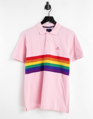 GANT pride capsule rainbow chest stripe pique polo in california pink - ASOS Price Checker