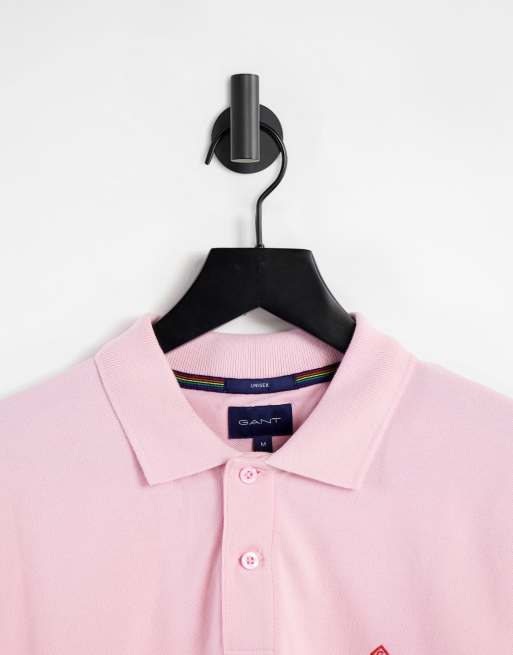 GANT pride capsule rainbow chest stripe pique polo in california pink, 3 of 4