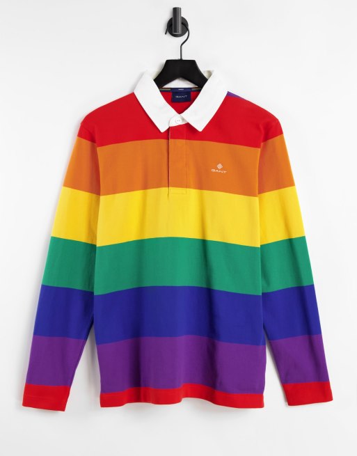 GANT pride capsule rainbow colour block stripe rugby polo in multi