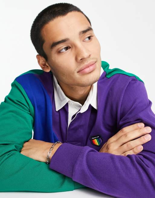 GANT - Pride Capsule - Rugbyshirt van zware stof met kleurvlakken in groen