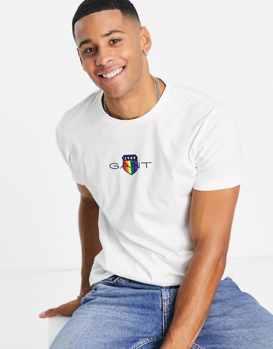 GANT Pride capsule shield logo t-shirt in eggshell white