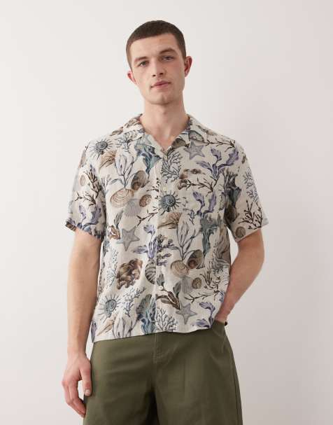 GANT printed open collar shirt in beige - view 1
