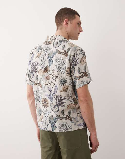 GANT printed open collar shirt in beige, 3 of 5