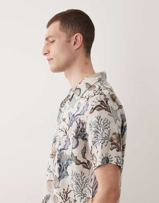 GANT printed open collar shirt in beige, 4 of 5