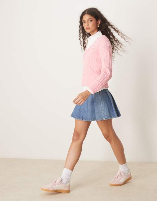 Pull Femme GANT Col En V - Taille S - Rose - Tricot Coton