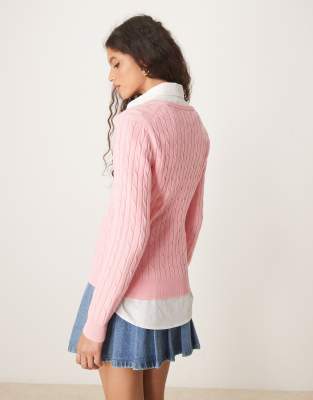 Pull Femme GANT Col En V - Taille S - Rose - Tricot Coton