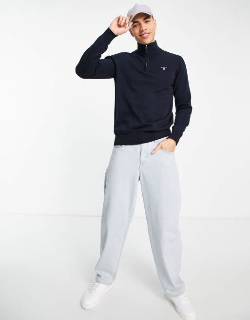 GANT - Pull à col zippé avec petit logo en forme de bouclier - Bleu marine