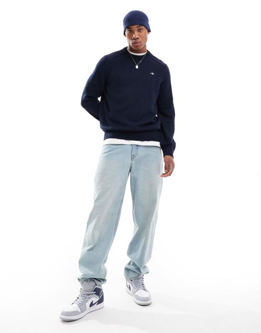 Pull Homme GANT En Coton Premium - Col Rond Bleu - Taille M - Occasion Très Bon État