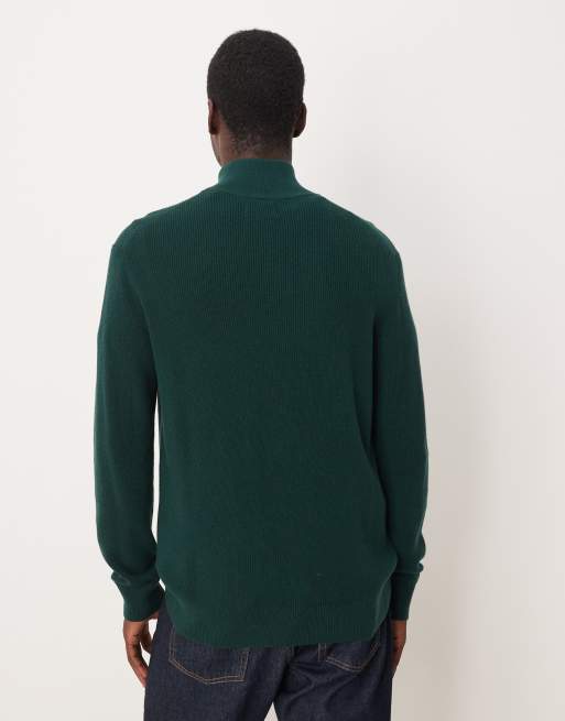 Gant - Pull en maille côtelée de coton à demi-fermeture éclair - Vert foncé, 3 de 5