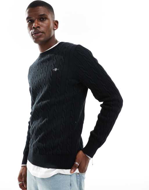 GANT - Pull en maille de coton torsadée en coton à logo - Noir