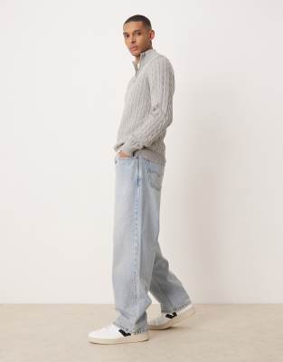 Pull en maille torsade de coton  logo blason et col zipp - Gant - Modalova