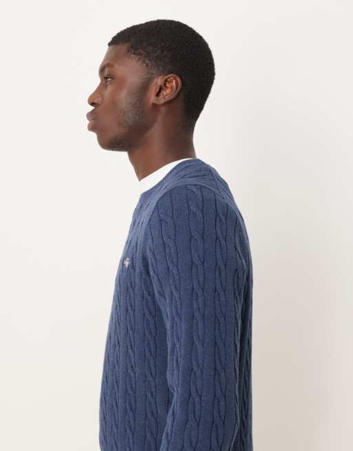 GANT - Pull en maille torsadée de coton - Bleu marine, 5 de 5