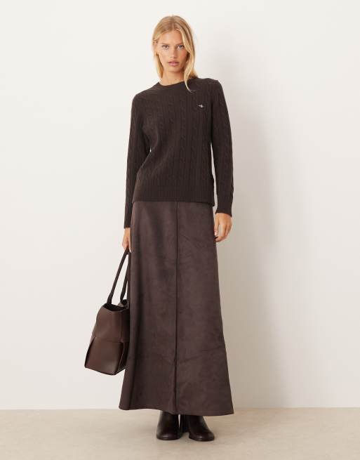 GANT - Pull en maille torsadée de laine d'agneau - Marron foncé, 2 de 4