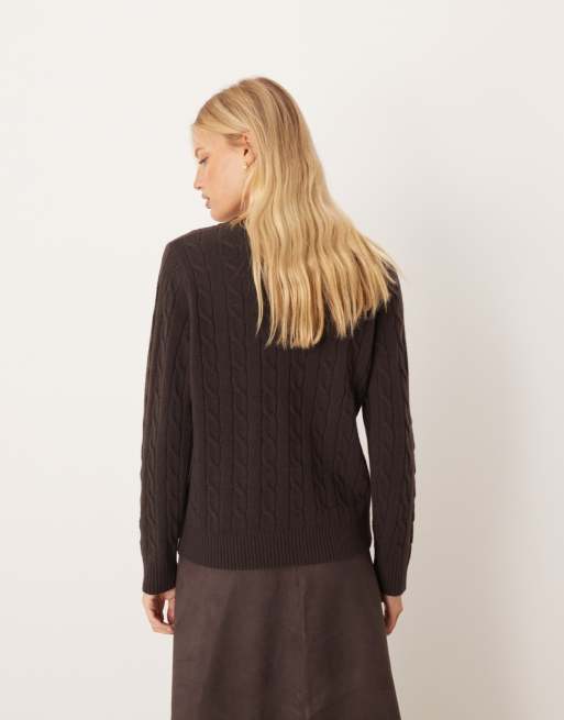 GANT - Pull en maille torsadée de laine d'agneau - Marron foncé, 3 de 4