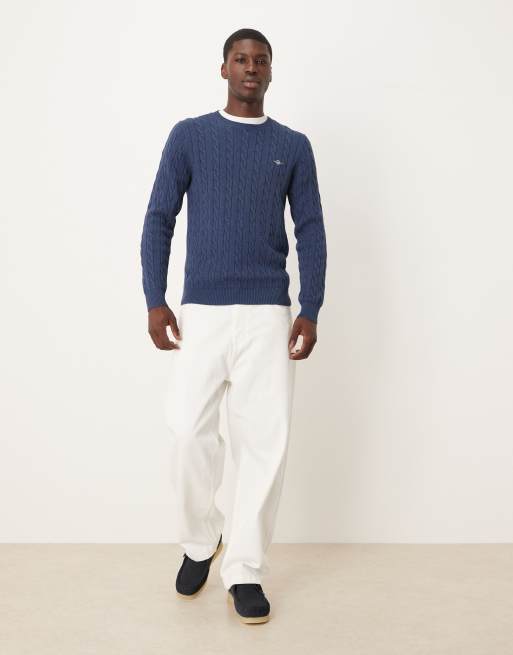 GANT – Pullover aus Baumwolle in Marineblau mit Zopfstrickmuster, 2 von 5