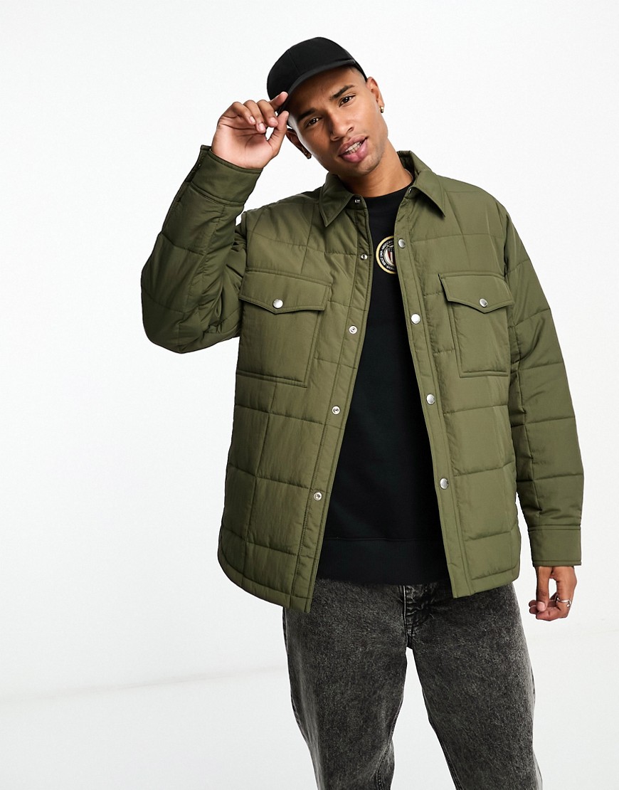 GANT quilted relaxed fit shirt jacket in dark green