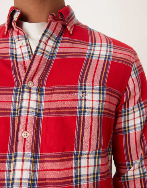 GANT - Rød-ternet flannelskjorte i Regular Fit, 3 af 4