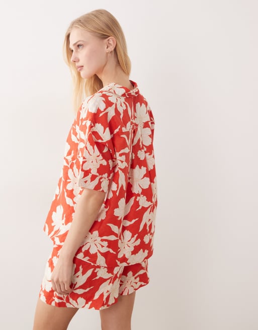 GANT - Recht overhemd van linnenmix met bloemenprint in rood, 2 van 4