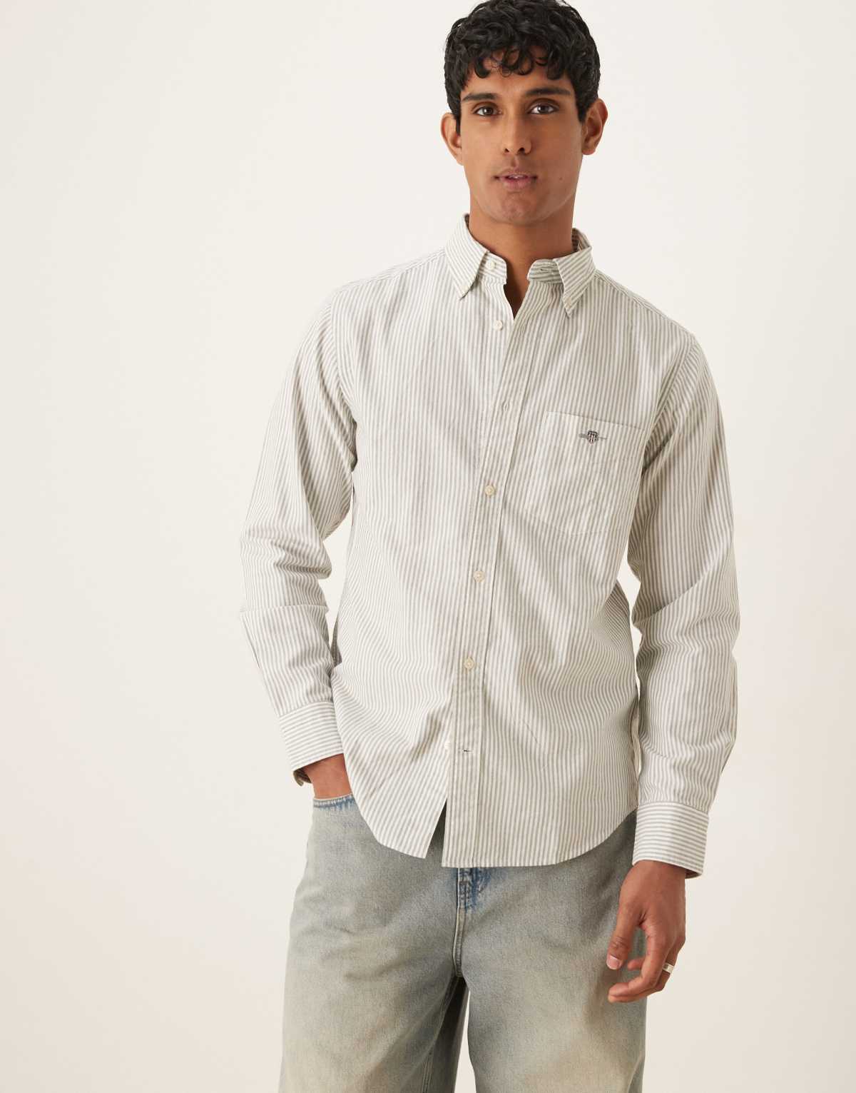 GANT regular classic oxford shirt in green stripe