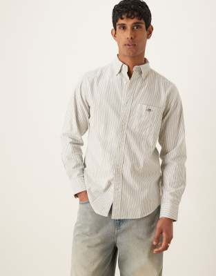 GANT regular classic oxford shirt in green stripes - view 1