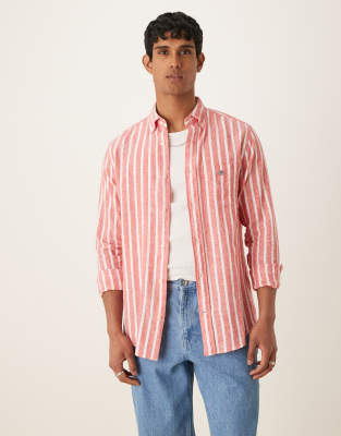 Gant Regular Cotton Linen Blend Shirt In Pink