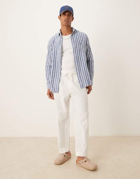 GANT regular cotton linen mix shirt in blue stripe - view 1