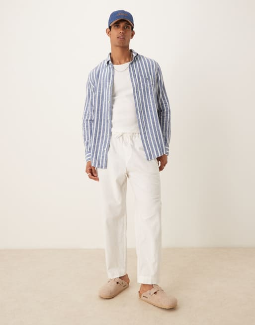 GANT regular cotton linen mix shirt in blue stripes