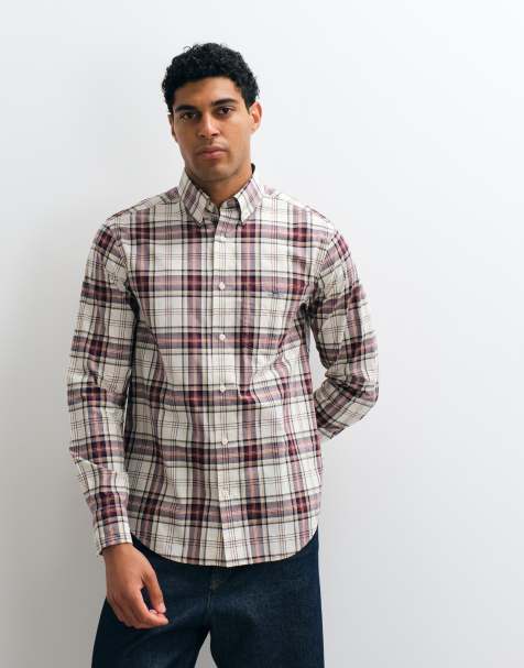 GANT regular fit check poplin shirt in burgundy - view 1
