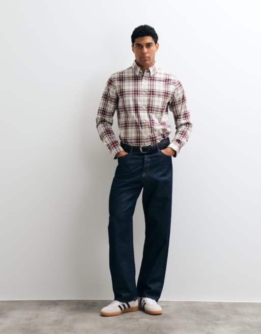 GANT regular fit check poplin shirt in burgundy, 2 of 5