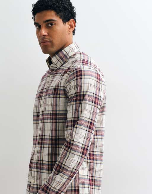 GANT regular fit check poplin shirt in burgundy, 3 of 5