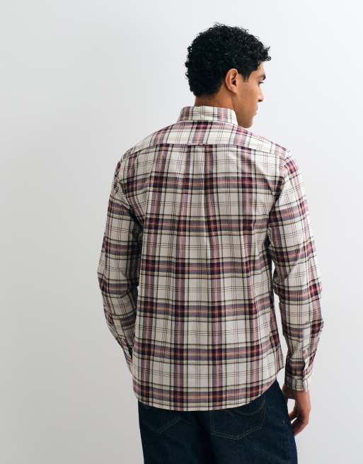 GANT regular fit check poplin shirt in burgundy, 4 of 5