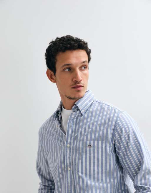 Gant regular fit classic oxford stripe shirt in blue, 4 of 5