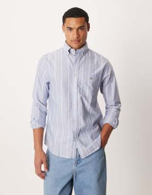 Gant Regular Fit Classic Oxford Striped Logo Shirt In Blue