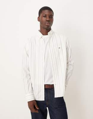 Gant Regular Fit Classic Oxford Striped Logo Shirt In White