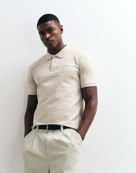 Gant regular fit contrast pique polo in beige - view 1