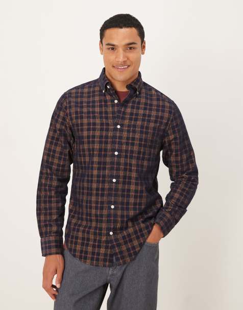 GANT regular fit corduroy check shirt in navy - view 1