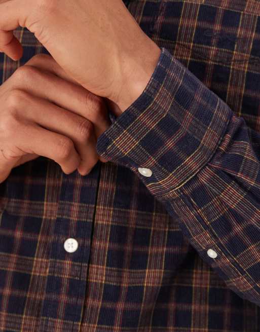 GANT regular fit corduroy check shirt in navy, 3 of 5