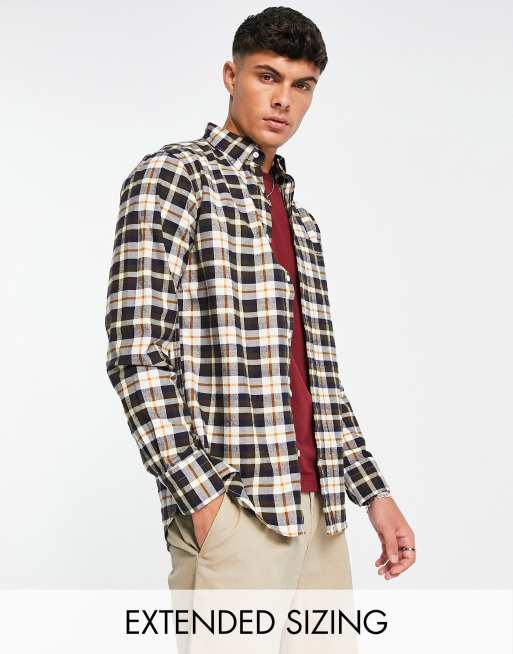 GANT - Regular-fit geborsteld Oxford overhemd met Schotse ruit in crème