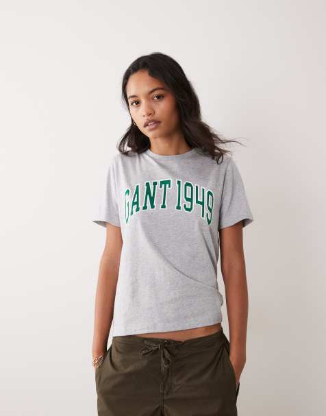 GANT regular fit graphic logo t-shirt in light grey