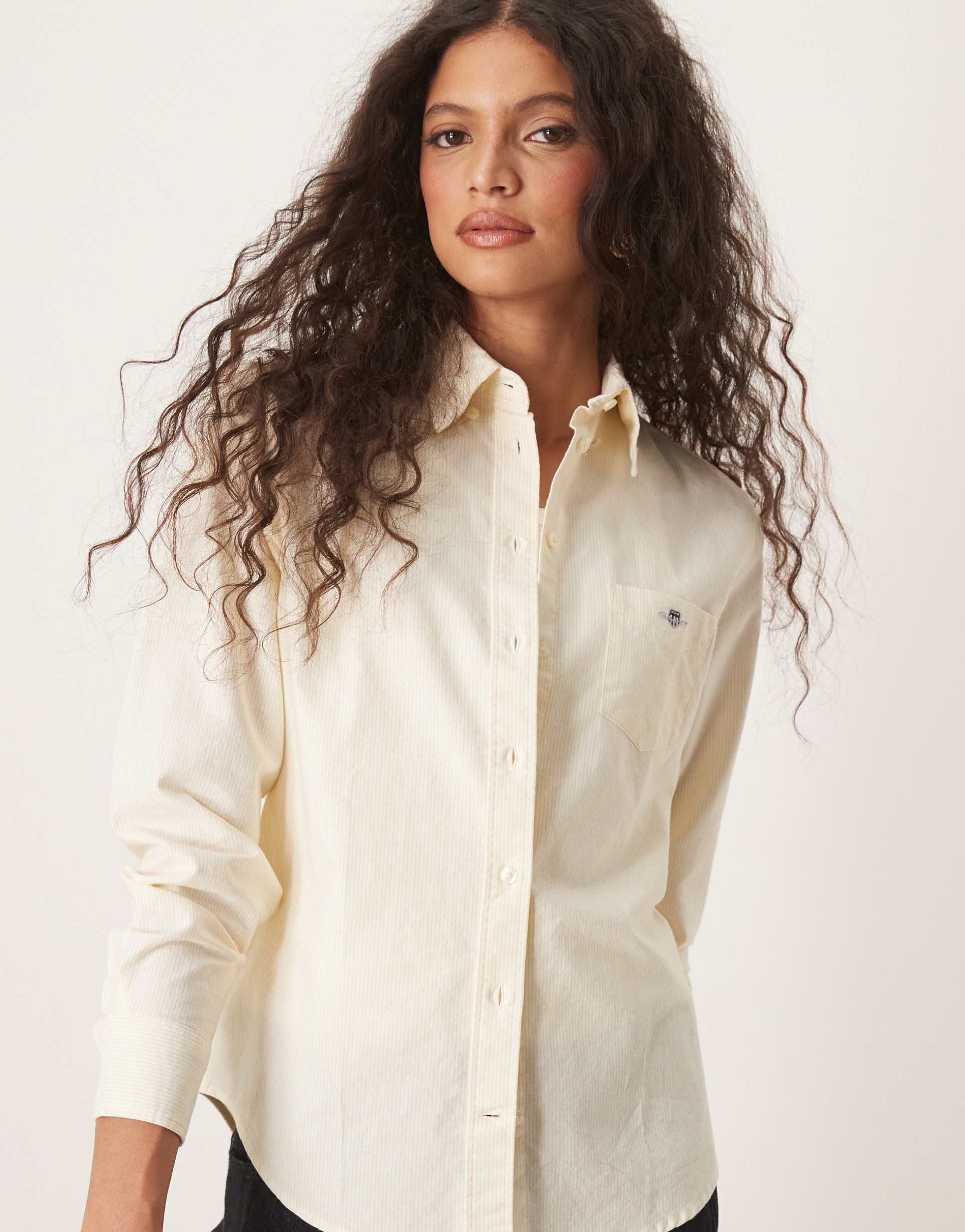 gant regular fit oxford logo striped shirt in yellow