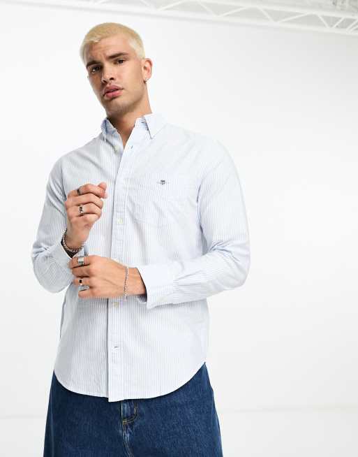 GANT - Regular-fit Oxford overhemd met logo en strepen in lichtblauw
