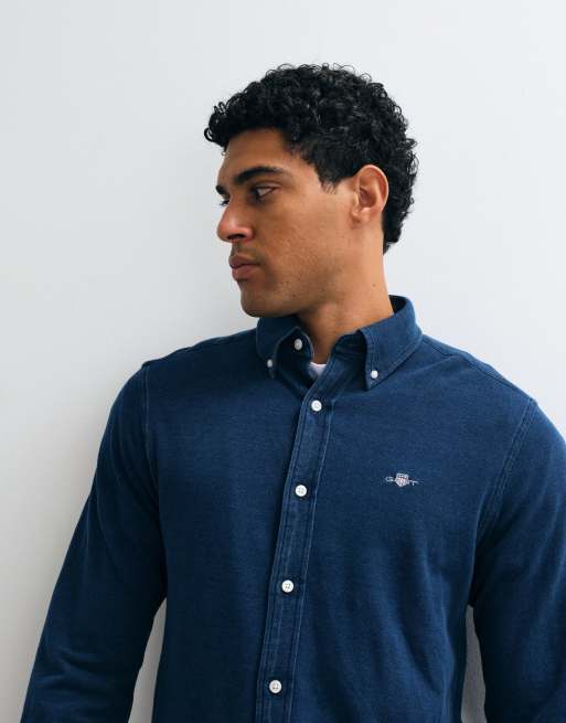 GANT regular fit pique jersey shirt in royal blue, 5 of 5